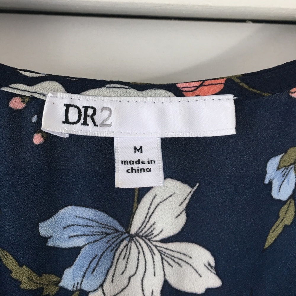 Navy floral print semi sheer blouse - Picture 9 of 9